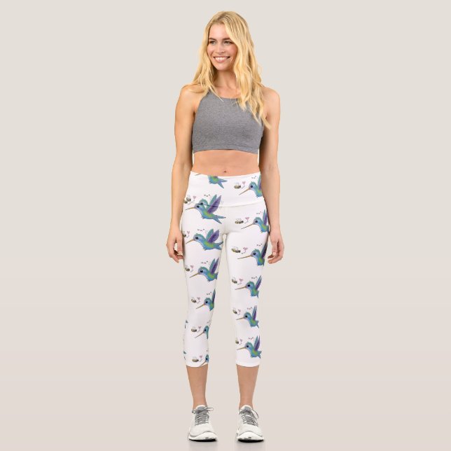 Niedliche Abbildung des Cartoon von Hummingbird Capri Leggings (Vorderseite)