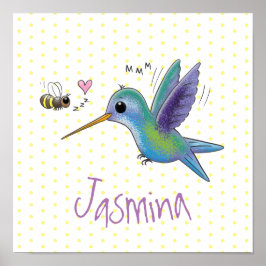 Niedliche Abbildung des Cartoon von Hummingbird Poster