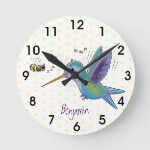 Niedliche Abbildung des Cartoon von Hummingbird Runde Wanduhr