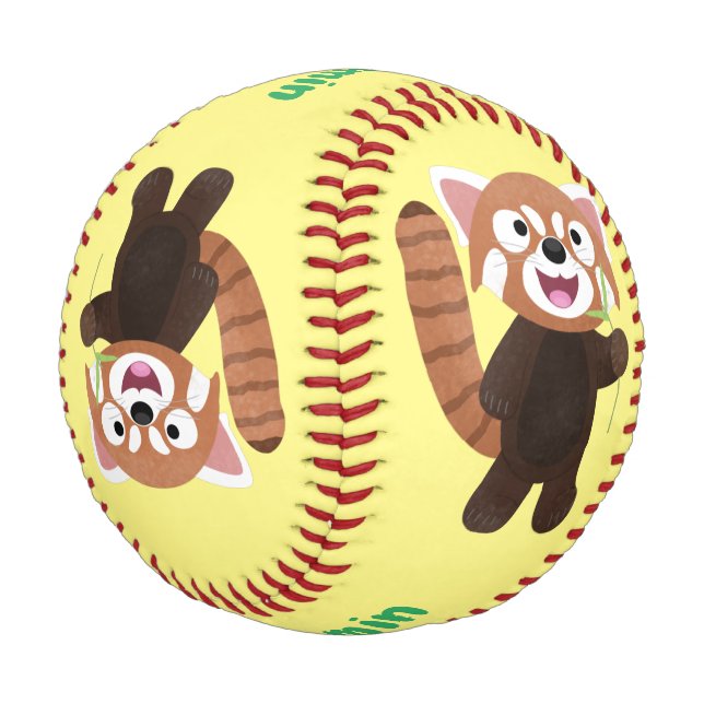 Niedliche Abbildung eines roten Panda-Cartoon Baseball (Schrägansicht)