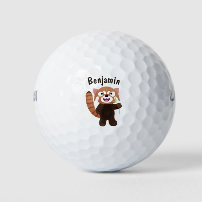 Niedliche Abbildung eines roten Panda-Cartoon Golfball (Vorderseite)