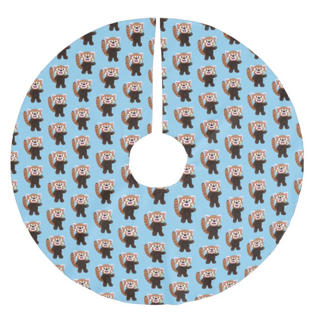 Niedliche Abbildung eines roten Panda-Cartoon Polyester Weihnachtsbaumdecke (Vorderseite)