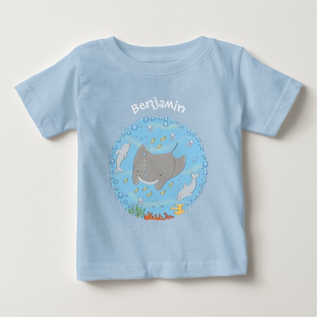 Niedliche Abbildung von Mantarochen und Blasen Car Baby T-shirt (Vorderseite)