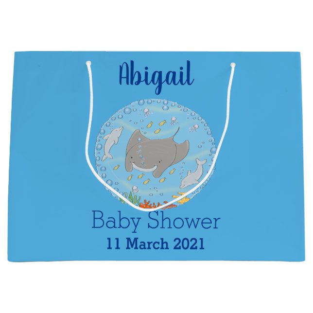 Niedliche Abbildung von Mantarochen und Blasen Car Große Geschenktüte (Vorderseite)