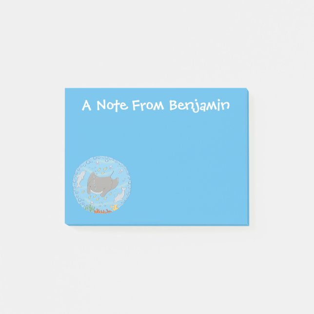 Niedliche Abbildung von Mantarochen und Blasen Car Post-it Klebezettel (Vorderseite)