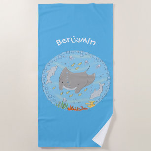 Niedliche Abbildung von Mantarochen und Blasen Car Strandtuch