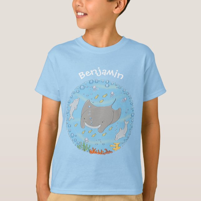 Niedliche Abbildung von Mantarochen und Blasen Car T-Shirt (Vorderseite)