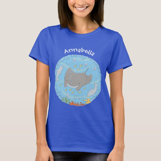 Niedliche Abbildung von Mantarochen und Blasen Car T-Shirt (Vorderseite)