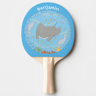 Niedliche Abbildung von Mantarochen und Blasen Car Tischtennis Schläger