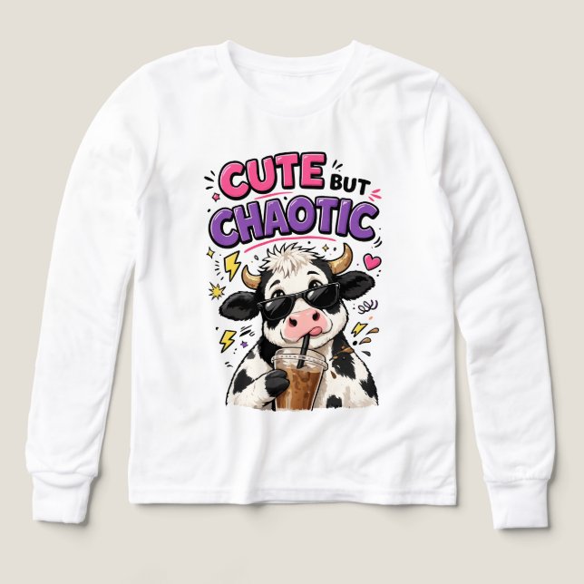Niedliche, aber chaotische Kuh mit Eiskaffee (Design Vorderseite)