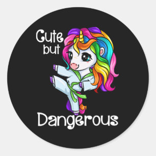 Niedliche, aber gefährliche Funny Karate Unicorn G Runder Aufkleber