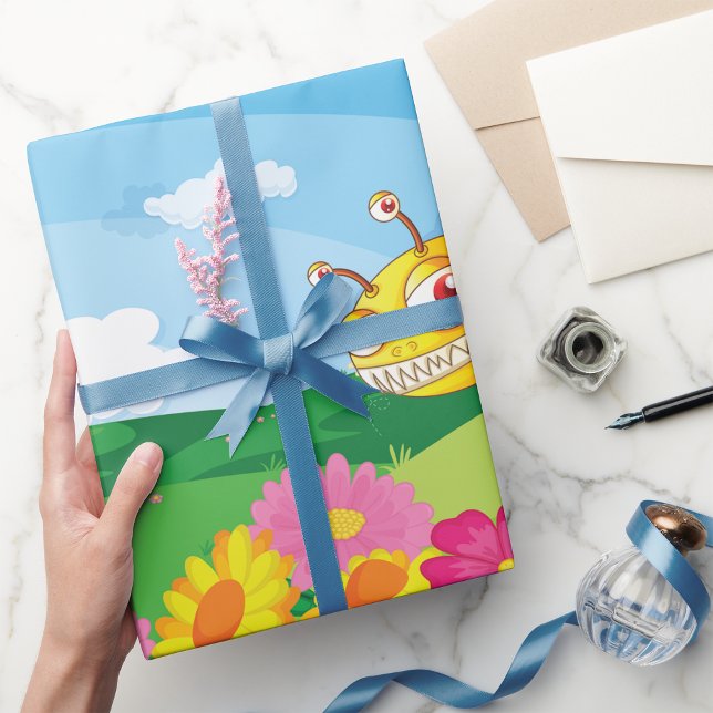 Niedliche, aber graue Monsterbiene in einer Blume Geschenkpapier (Von Creator hochgeladen)