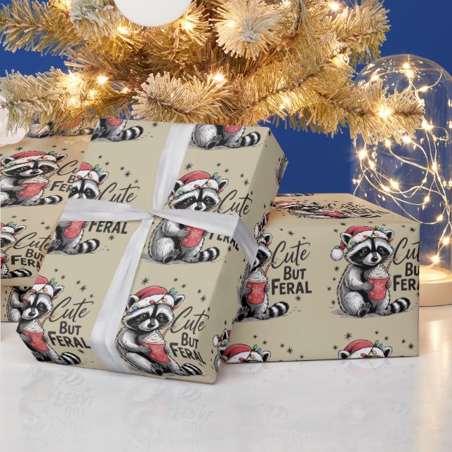 Niedliche aber Wilde Weihnachten Raccoon Süße Tier Geschenkpapier (Feiertage)