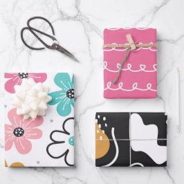 Niedliche Abstrakte Doodle Floral Streifen Geschenkpapier Set