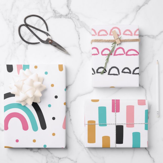 Niedliche Abstrakte Doodle-Regenbogen-Schlaganfäll Geschenkpapier Set (Vorderseite)