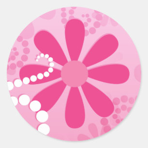 Niedliche Abstrakte Girly Pink Retro Blume Runder Aufkleber