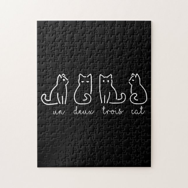 Niedliche Abstrakte Un Deux Trois Cat Französisch  Puzzle (Vertikal)