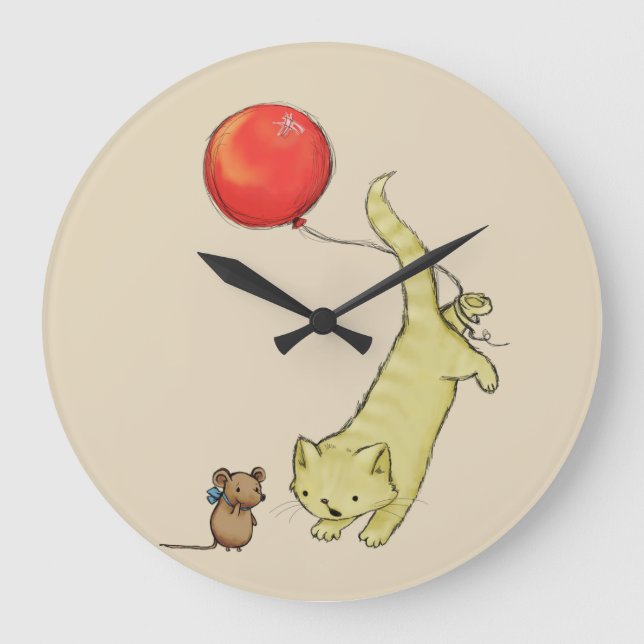 Niedliche adorable Katze und Maus Große Wanduhr (Vorderseite)