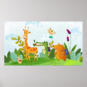 Niedliche Adorable Wilde Tiere Schulbildung Cartoo Poster