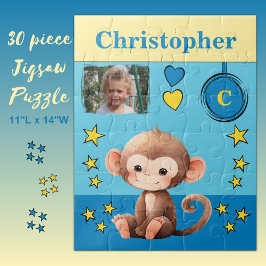 Niedliche Affen Foto Name Blue Gelb Kids Puzzle