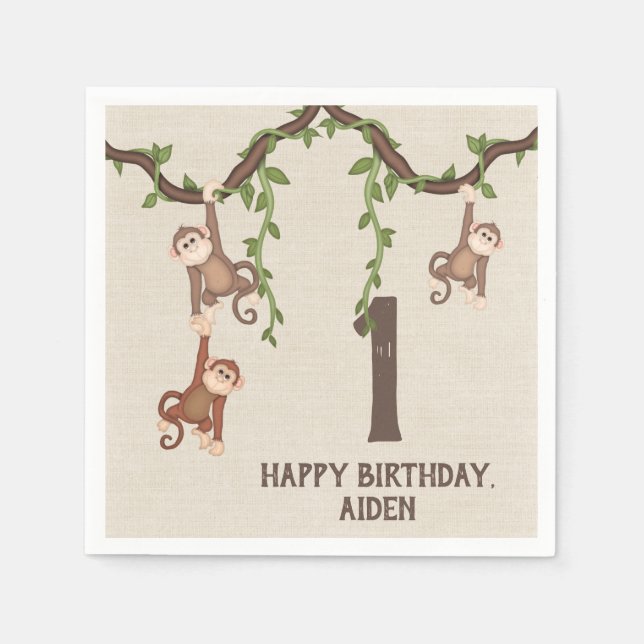Niedliche Affen Kind zum ersten Geburtstag Serviette (Vorderseite)
