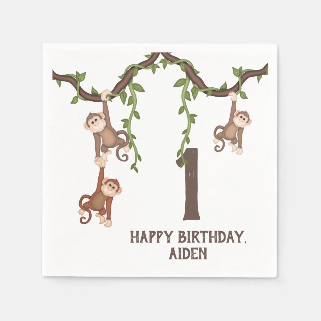 Niedliche Affen Kind zum ersten Geburtstag Serviette (Vorderseite)