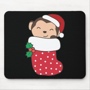 Niedliche Affen zu Weihnachten Strumpf zu Weihnach Mousepad