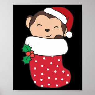 Niedliche Affen zu Weihnachten Strumpf zu Weihnach Poster