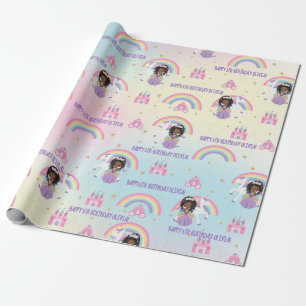 Niedliche Afrikanische Prinzessin und Unicorn Rain Geschenkpapier