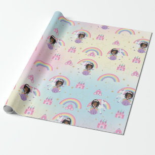 Niedliche Afrikanische Prinzessin und Unicorn Rain Geschenkpapier