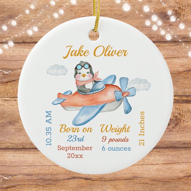 Niedliche Airplane Penguin Baby Boy Stats Keramik  Keramik Ornament (Von Creator hochgeladen)