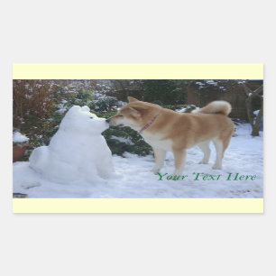 niedliche akita kissende Schneemann akita Foto Wei Rechteckiger Aufkleber