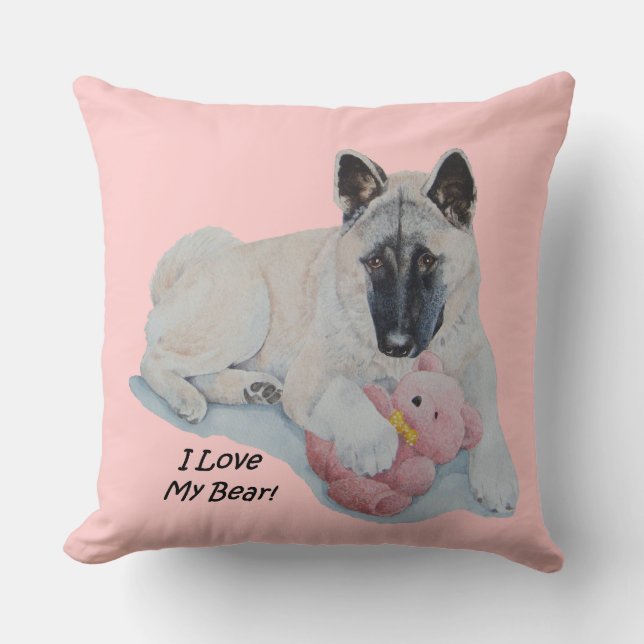 niedliche Akita mit rosa Teddyfoto, schwarzer Hund Kissen (Vorderseite)