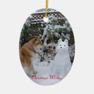 niedliche akita sitzend Schneehunde Keramik Ornament
