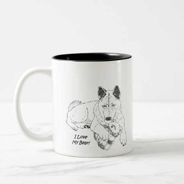 Niedliche akita zeichnete mit Teddybär-Hund Zweifarbige Tasse (Links)