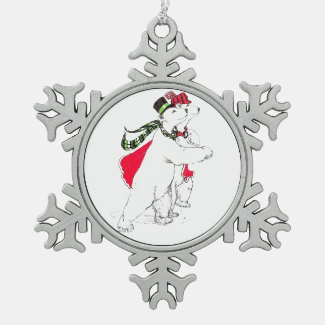 Niedliche Alaska Wildlife Weihnachtsschneeflocke O Schneeflocken Zinn-Ornament (Vorderseite)