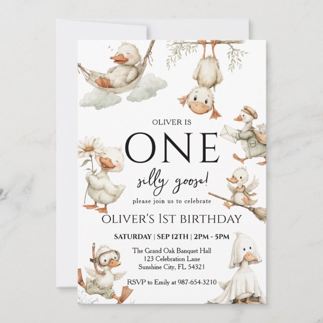 niedliche Alberne Gans ,Eine Alberne Gans 1. Party Einladung (Vorderseite)