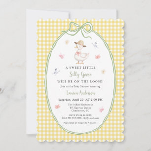 Niedliche alberne Gans Gelbe Gingham-Baby-Party  Einladung