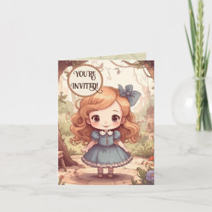 Niedliche Alice Abenteuer Wunderland Waldland Kuns Einladung