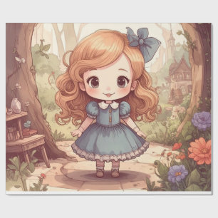 Niedliche Alice Abenteuer Wunderland Waldland Kuns Geschenkpapier