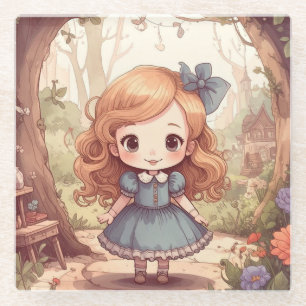 Niedliche Alice Abenteuer Wunderland Waldland Kuns Glasuntersetzer