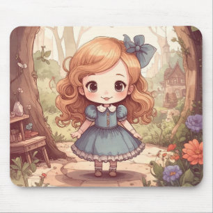 Niedliche Alice Abenteuer Wunderland Waldland Kuns Mousepad