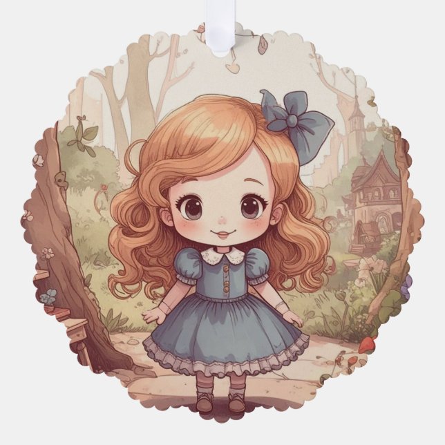 Niedliche Alice Abenteuer Wunderland Waldland Kuns Ornament Karte (Vorderseite)