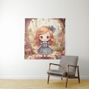 Niedliche Alice Abenteuer Wunderland Waldland Kuns Wandteppich