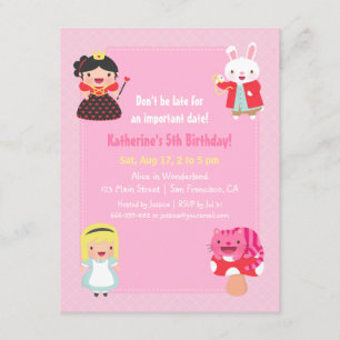 Niedliche Alice im Wunderland Mädchen Geburtstagsp Einladung