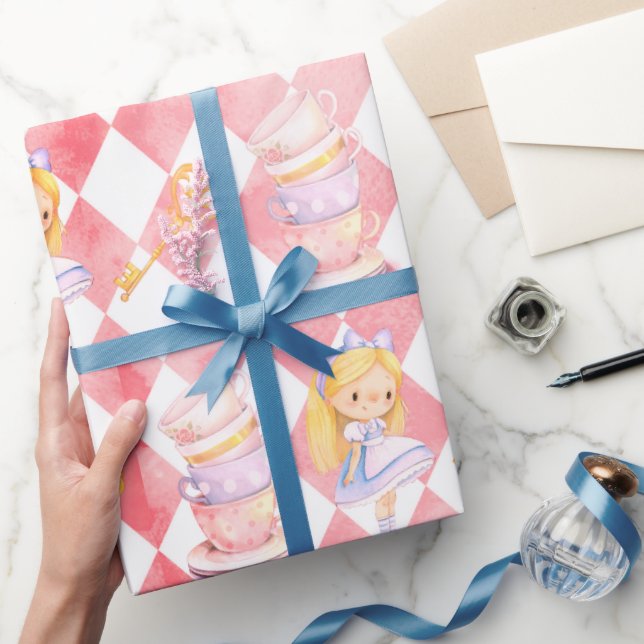 Niedliche Alice im Wunderland Red Gift Wrapping Pa Geschenkpapier (Schenken)