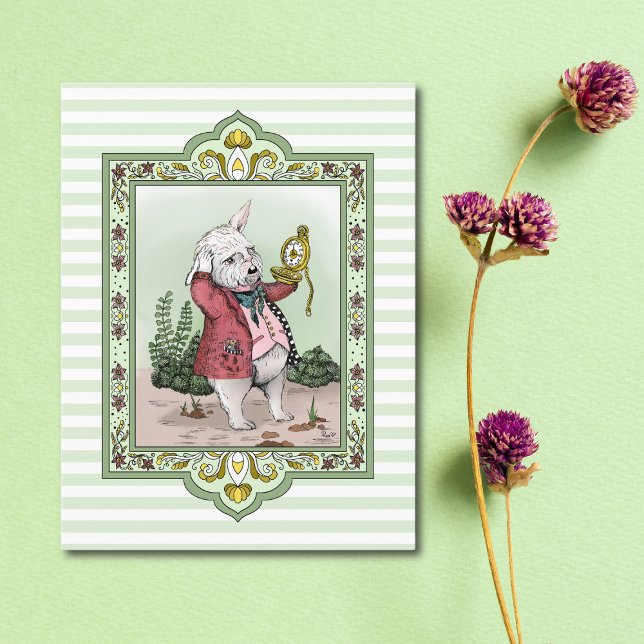 Niedliche Alice im Wunderland Spätweiße Kaninchenk Postkarte (Von Creator hochgeladen)