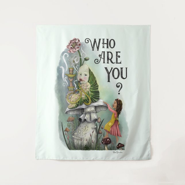 Niedliche Alice im Wunderland und Raupe Art Wandteppich (Vorderseite)