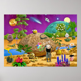 Niedliche Alien auf einem bewohnbaren Planeten Poster