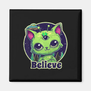 Niedliche Alien Cat Belive in Ufo Kawaii Magnet